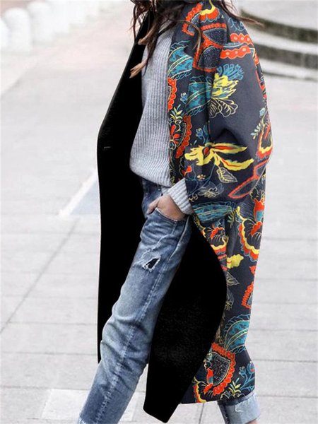 

Casual Floral Overcoat, Multicolor, Coats