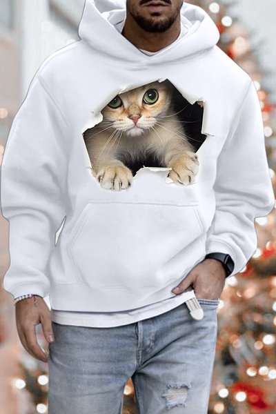 

Men's 3D Cat Funny Print Sweatshirt, White, Hoodies&Sweatshirts