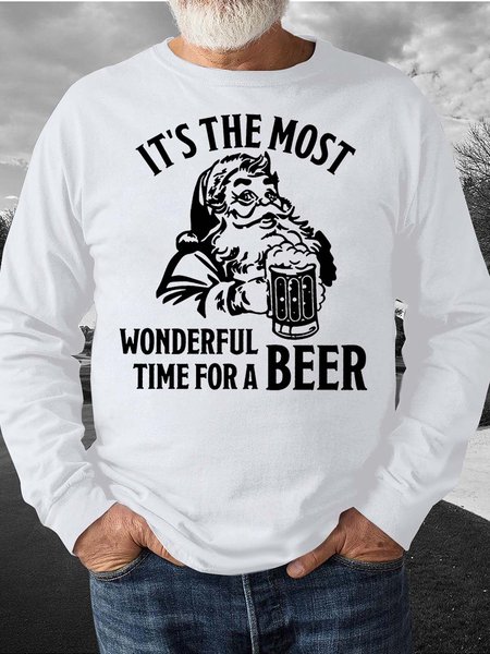 

Men’s It’s The Most Wonderful Time For a Beer Merry Christmas Crew Neck Casual Christmas Sweatshirt, White, Hoodies&Sweatshirts