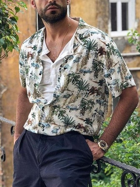 

Tropical Short Sleeve Resort Shirt, As picture, Men Shirts
