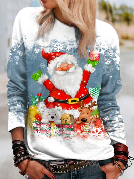 

Casual Crew Neck Christmas Loose Sweatshirt, Blue, Sweatshirts & Hoodies