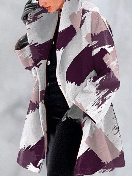 

Lapel Collar Woolen Casual Overcoat, Multicolor, Coats