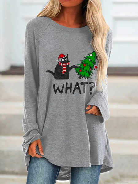 

Christmas Casual Crew Neck T-Shirt, Gray, T-Shirts