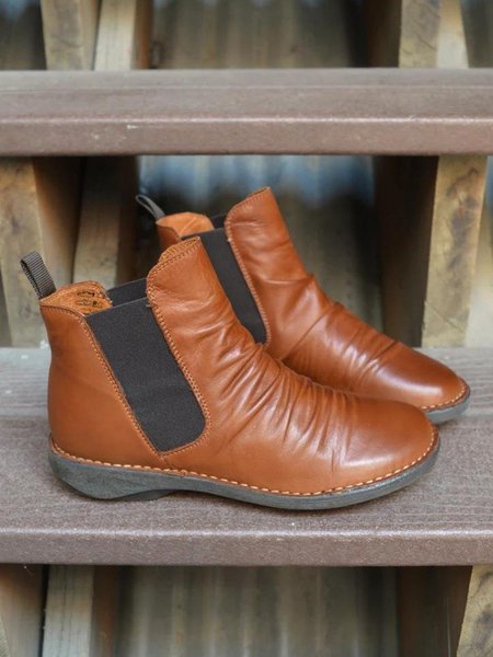 

Vintage Pleated Worn Chelsea Boots, Brown, Boots
