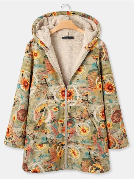 

Casual Hoodie Floral Teddy Jacket, Yellow, Coats