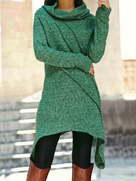 

Turtleneck Casual Knitted Dresse, Green, Dresses