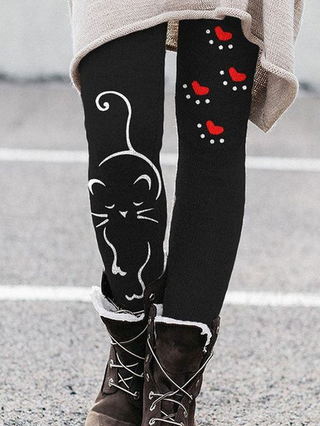 

Women's Love Cat Simple Cat Regular Fit Leggings, Black, Leggings