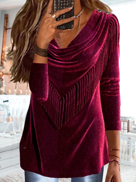 

Loose Plain V Neck Party tunic Top, Wine red, Blouses
