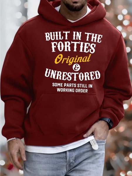Men's Printed Loose Casual Hoodie Sweatshirt With Forties, Red, Hoodies&Sweatshirts