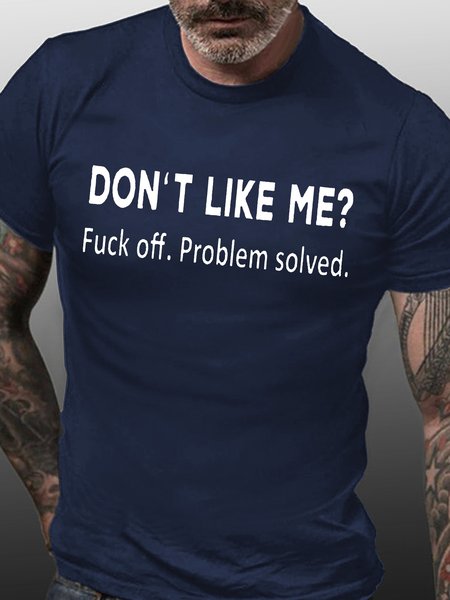 

Men's Do Not Like Me Problem Solved Funny Graphic Print Casual Text Letters Loose Cotton T-Shirt, Purplish blue, T-shirts