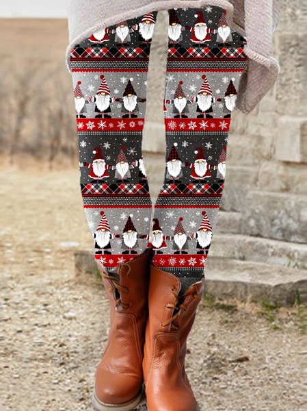 

Women's Gnome for the Holidays Snow Print Casual Leggings, As picture, Leggings