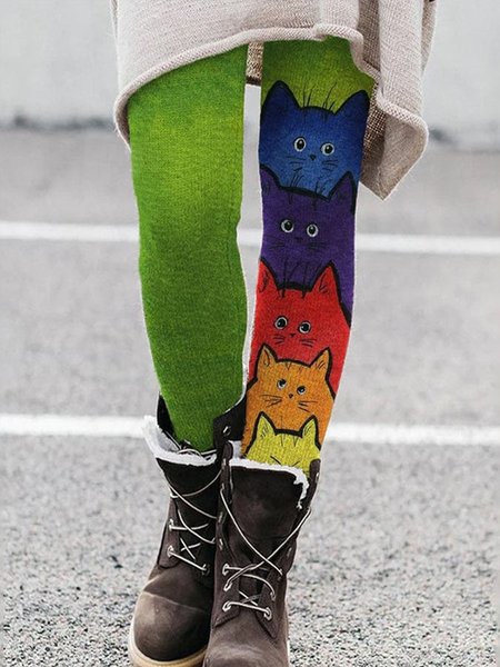 

Casual Animal Tight Leggings, Green, leggings