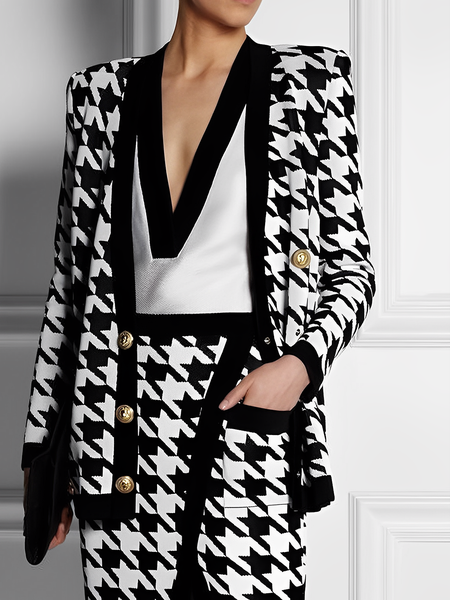 

Elegant Wool/Knitting Plain Sweater, Black-white, Pullovers