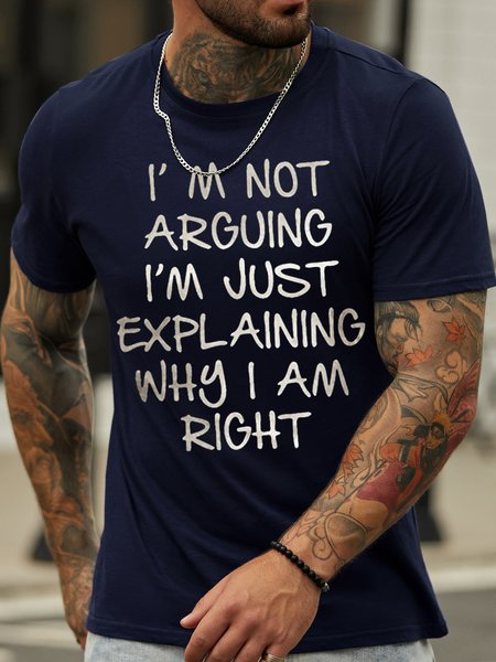 

Men's I Am Arguing I Am Just Explaining Why I Am Right Funny Graphic Print Casual Cotton Crew Neck Text Letters T-Shirt, Purplish blue, T-shirts