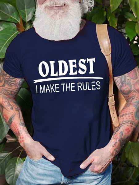

Men's Oldest I Make The Rules Funny Graphic Print Casual Cotton Crew Neck Text Letters T-Shirt, Purplish blue, T-shirts