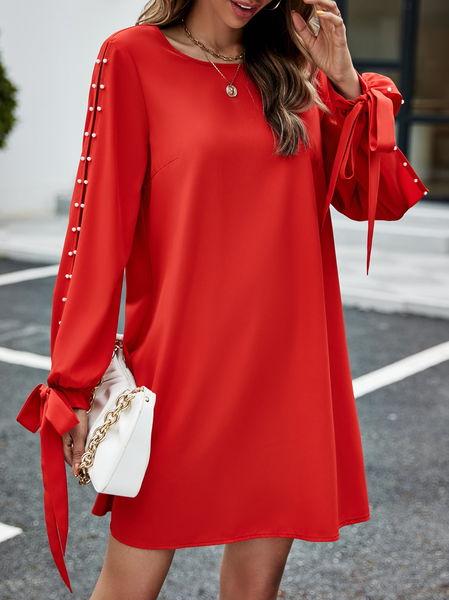 

Loose Imitation Pearls Urban Dress, Red, Dresses