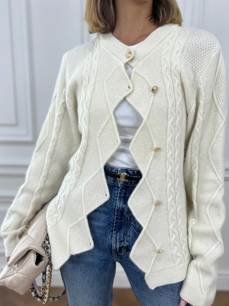 

Elegant Wool/Knitting Plain Sweater, White, Pullovers