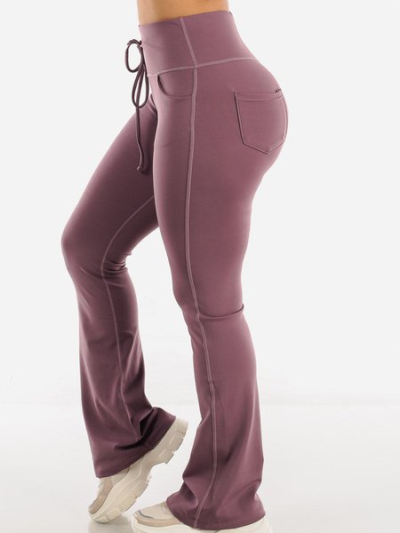 Plain Casual Regular Fit Casual Pants, Purple, Pants