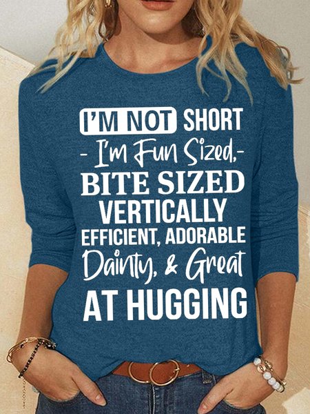 

Women's Funny Worry I'm Not Short Text Letters Simple Long Sleeve Top, Blue, Long sleeves