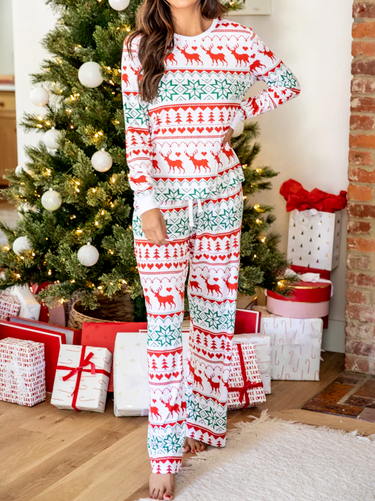 

Casual Crew Neck Regular Fit Christmas Two-Piece Set, Multicolor, Suit Set