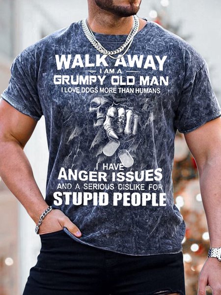 

Men's Walk Away Grumpy Old Man Funny Print Text Letters Casual T-Shirt, Dark blue, T-shirts
