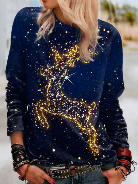 

Christmas Casual Crew Neck Loose Sweatshirt, Blue, Sweatshirts & Hoodies