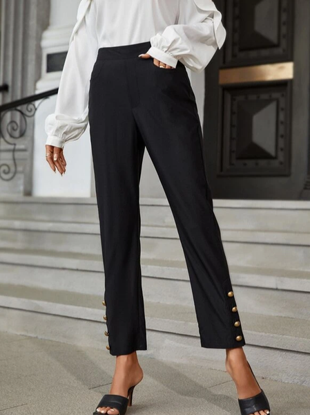 

Casual Loose Plain Casual Pants, Black, Pants