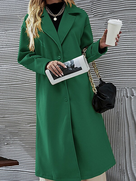 

Plain Lapel Collar Loose Casual Overcoat, Green, Trench Coats
