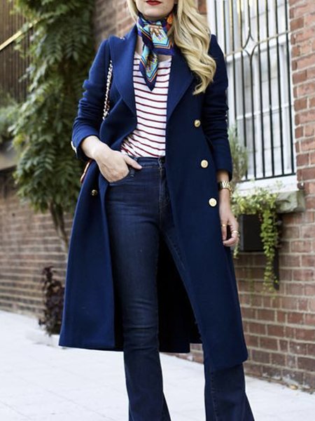 

Urban Plain Regular Fit Long Sleeve Overcoat, Deep blue, Coats