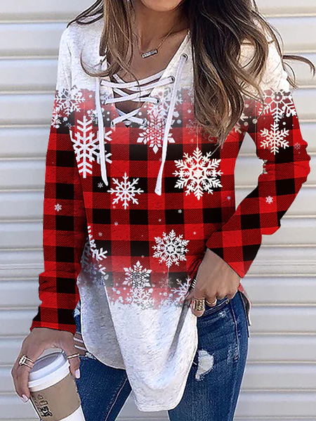

Christmas V Neck Casual T-Shirt, Red, T-Shirts