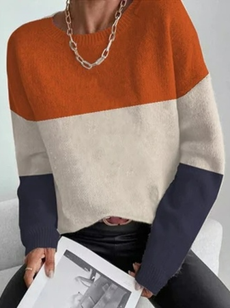 

Casual Yarn/Wool Yarn Color Block Loose Sweater, Multicolor, Sweaters