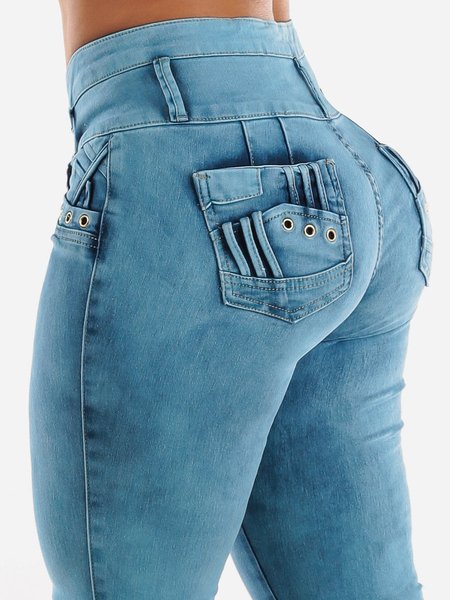 

Casual Plain Regular Fit Jeans, Blue, Jeans