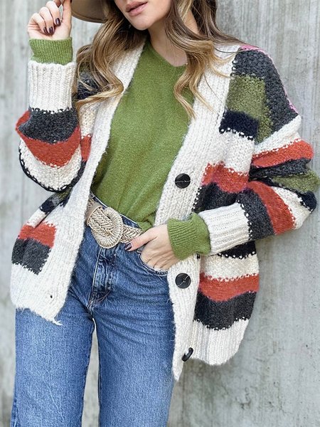 

Wrap Loose Casual Color Block Sweater Coat, Multicolor, Cardigans