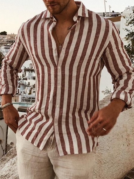 

Striped Long Sleeve Casual Shirt, As picture, Long Sleeve Shirts