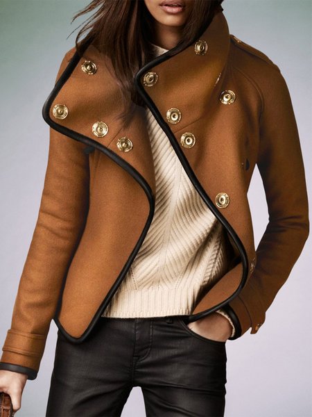 

Long sleeve Regular Fit Turtleneck Plain Jacket, Brown, Jackets