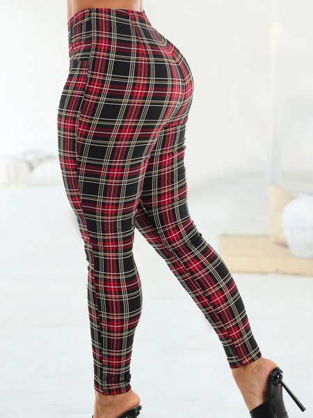 

Casual Regular Fit Geometric Fashion Pants, Red, Clothing