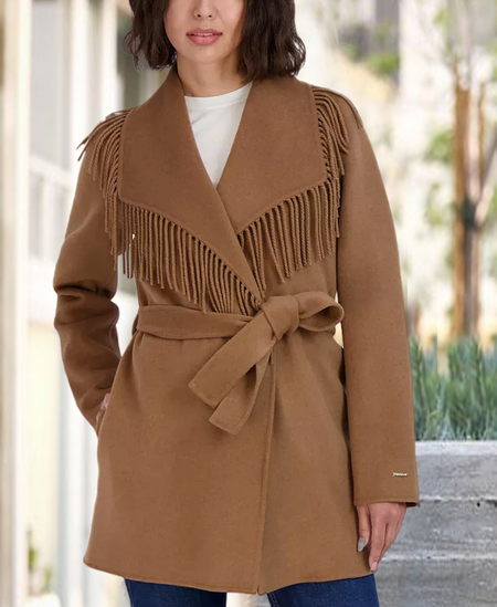 

Lapel Collar Regular Fit Woolen Urban Overcoat, Camel, Coats