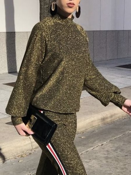 

Loose Elegant Plain Long Sleeve Top, Golden, Linen Tops