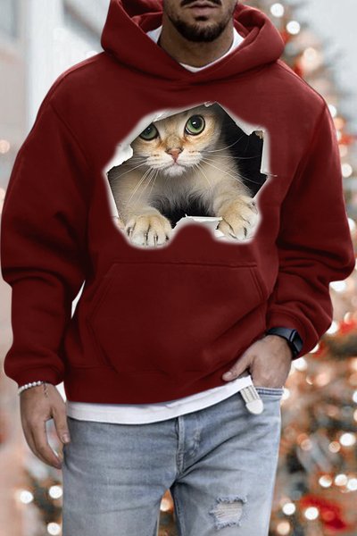 

Men's 3D Cat Funny Print Sweatshirt, Red, Hoodies&Sweatshirts