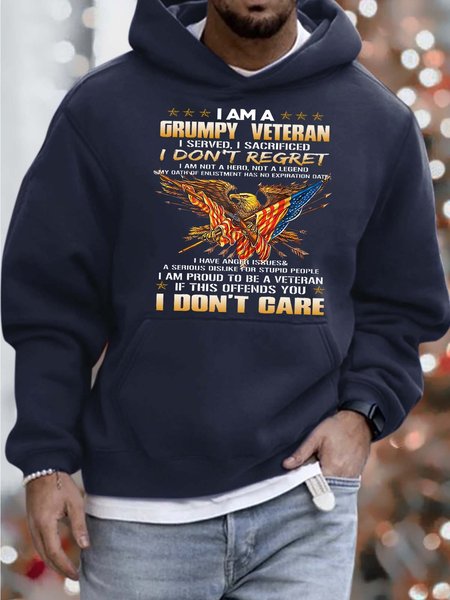 

Men’s I Am A Grumpy Veteran I Served I Don’t Regret Hoodie Text Letters Casual Sweatshirt, Deep blue, Hoodies&Sweatshirts