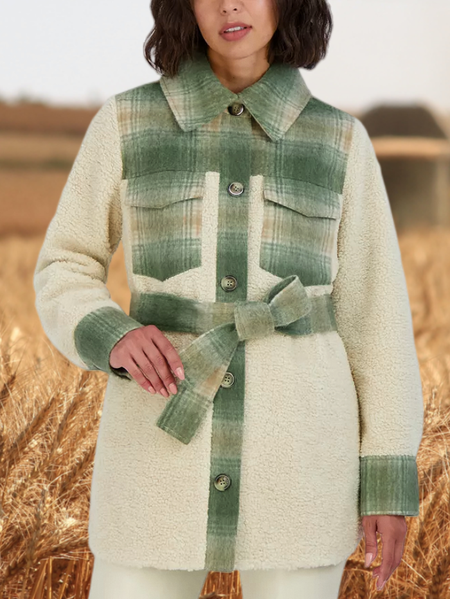 

Fluff/Granular Fleece Fabric Plaid Regular Fit Other Coat, Off white, Coats