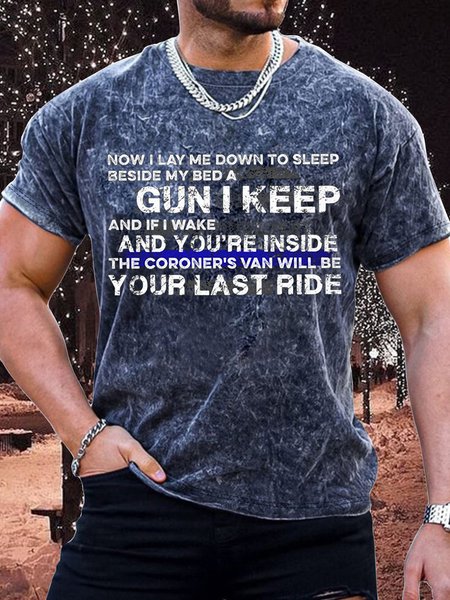 

Men's Now I Lay Me Down To Sleep Beside My Bed A Gun I Keep Funny Full Print Casual Text Letters Crew Neck T-Shirt, Dark blue, T-shirts
