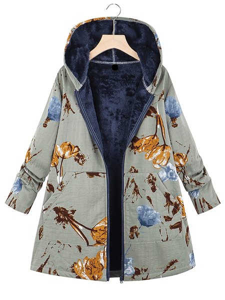 

Floral Casual Zipper Teddy Jacket, Green, Outerwear