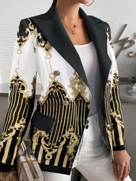 

Buttoned Loose Urban Color Block Blazer, Black, Blazers