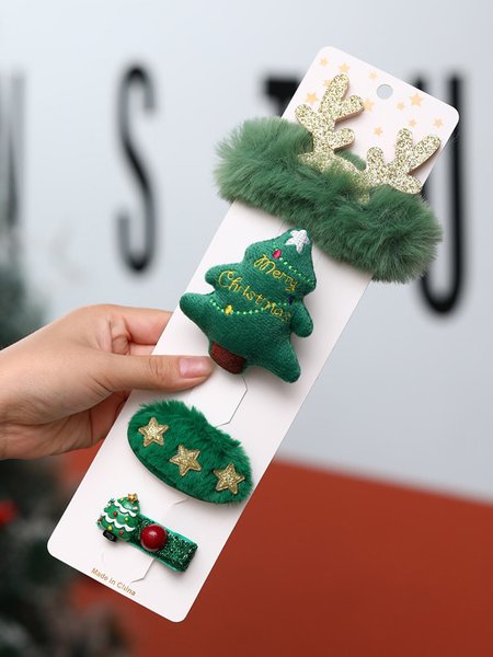 

4Pcs Santa Claus Christmas Tree Elk Pattern Antler Hair Clip Set Holiday Party Decorations Accessories, Green, Hats & Headwear