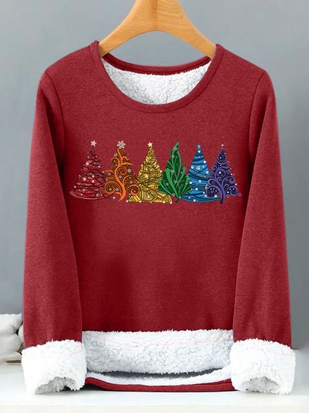 

Women's Christmas Tree Print Casual Sweatshirt, Red, Hoodies&Sweatshirts