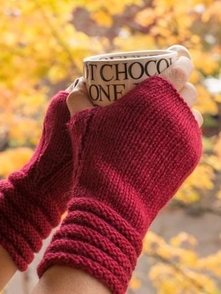 

Yarn/Wool Yarn Plain Casual Gloves, Red, Women Gloves