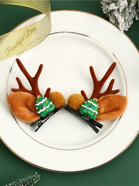 

Santa Claus Christmas Tree Snowman Elk Pattern Antler Hair Clips Holiday Party Decorations Accessories, Green, Women Hair Accessories