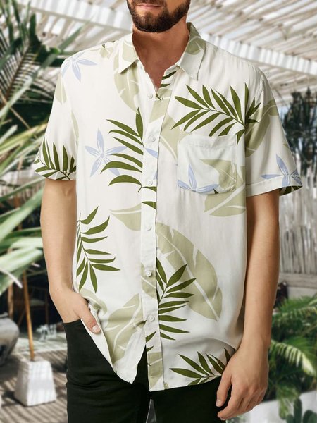 

Tropical Plants Short Sleeve Resort Shirt, As picture, Men Shirts