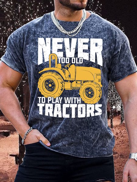 

Men's Never Too Old To Play With Tractors Funny Print Casual Loose Skull Crew Neck T-Shirt, Dark blue, T-shirts